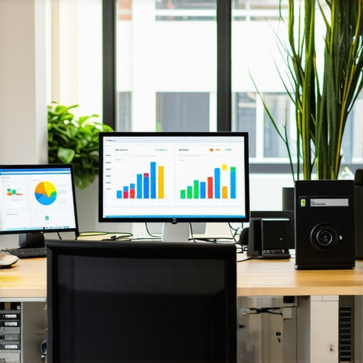 Advanced Data Analytics in Oakland Modern Oakland office with analytics dashboards and AI technology