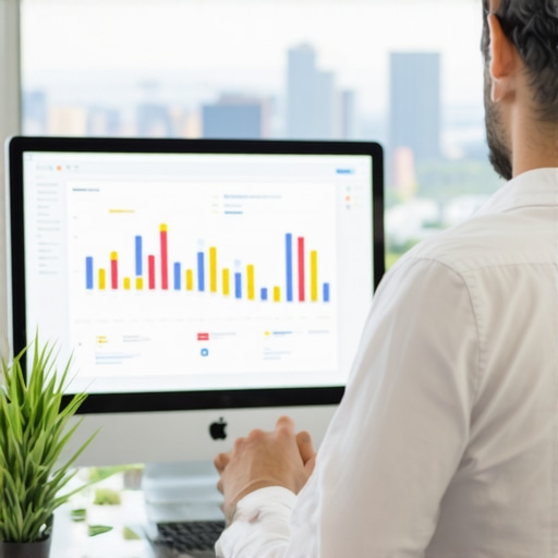 Expert analyzing local SEO analytics with Oakland skyline background.