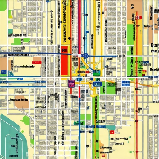 Oakland Cityscape with Local SEO Elements Illustration of Oakland neighborhoods with icons representing local SEO efforts