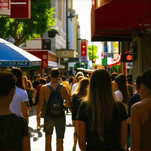 A bustling Oakland street with businesses and community members