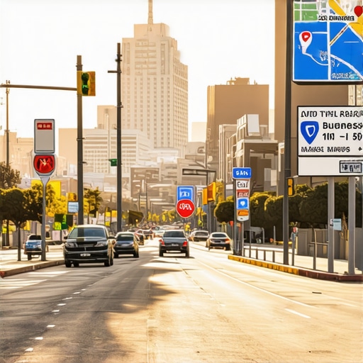 Cityscape of Oakland with focus on local business signs and maps optimization