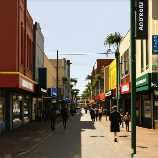 Vibrant Oakland street with businesses and Google Maps overlay