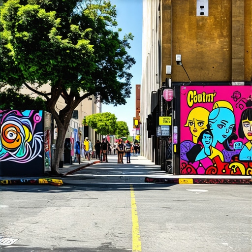 Colorful murals on Oakland street with community members
