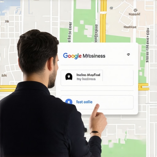 Oakland business owner optimizing Google Maps profile with neighborhood background