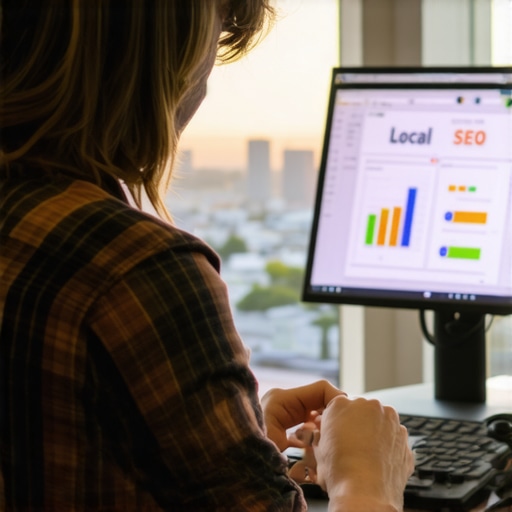 Digital Marketing Analytics for Oakland Businesses Person analyzing local SEO data on a laptop with Oakland skyline