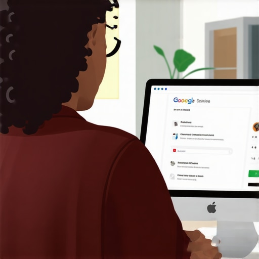 Business owner optimizing Google profile on a laptop in Oakland storefront.