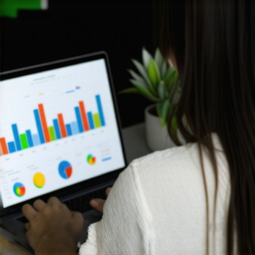 Business owner analyzing local SEO performance with charts and a laptop.