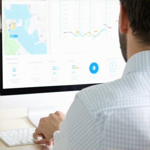 Oakland Business and Local SEO Data Analysis Business owner reviewing local SEO analytics with maps and charts.