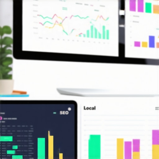 A workspace featuring SEO analytics dashboards and tools aiding local SEO management.