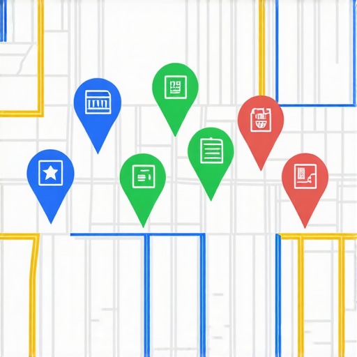 Map of Oakland with pins representing local businesses and digital SEO icons