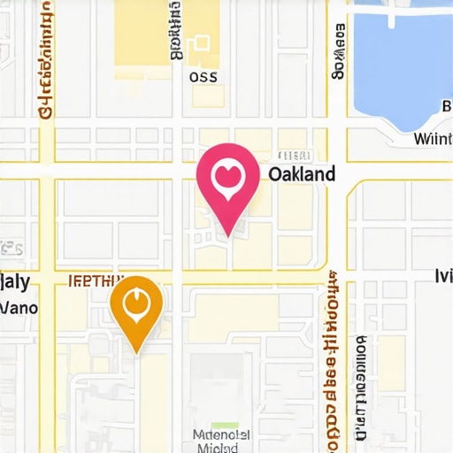 Oakland Map Optimization for Local SEO A map of Oakland showing optimized business listings and map pins