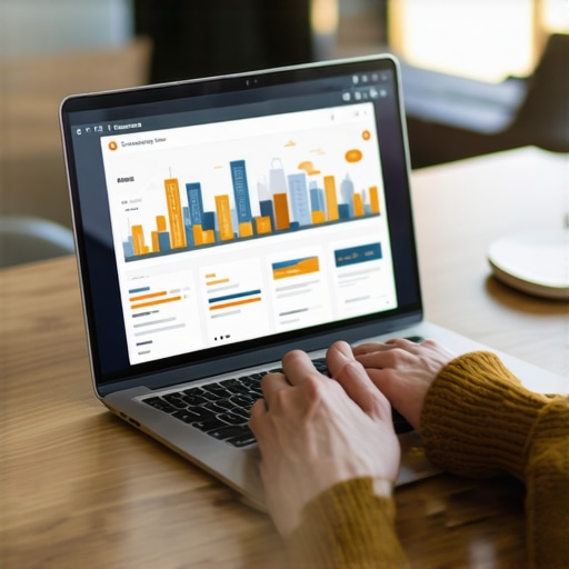 Person analyzing local SEO metrics with Oakland skyline in background