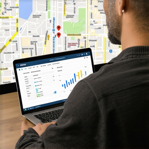 Business owner analyzing local maps and SEO metrics in Oakland.