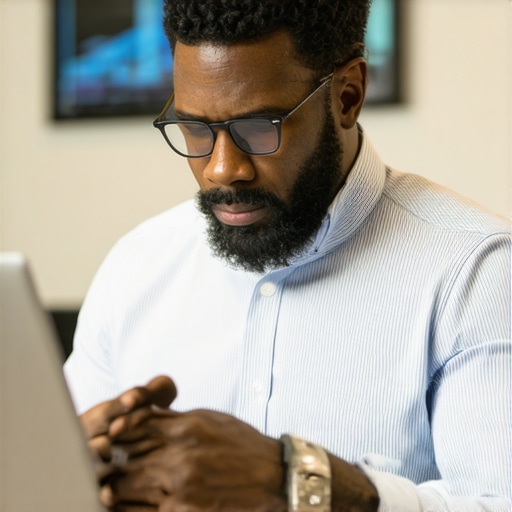 Business owner editing Google My Business profile on laptop.