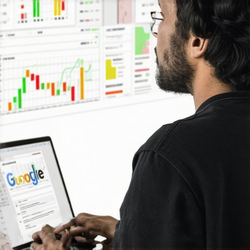 Business owner working on Google My Business profile with analytics and maps.