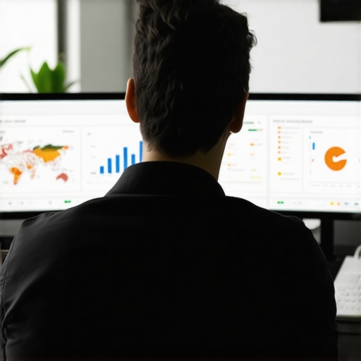 A marketer reviewing local SEO charts and map rankings on a computer in Oakland