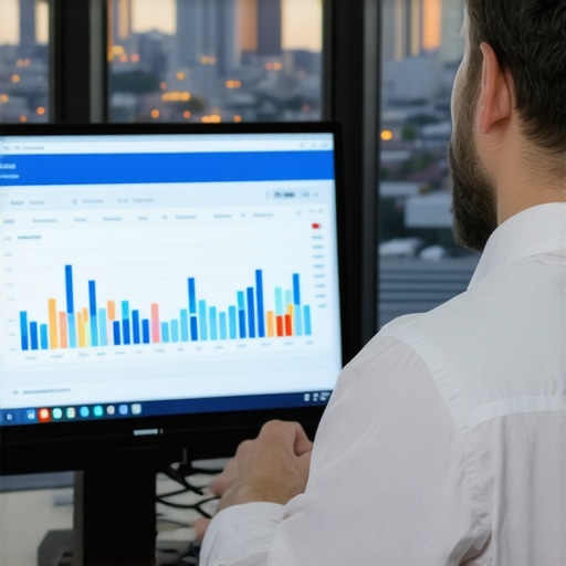 Business owner reviewing SEO analytics with Oakland skyline behind