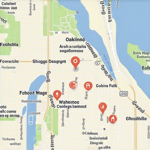 Map of Oakland showing business locations and SEO signals